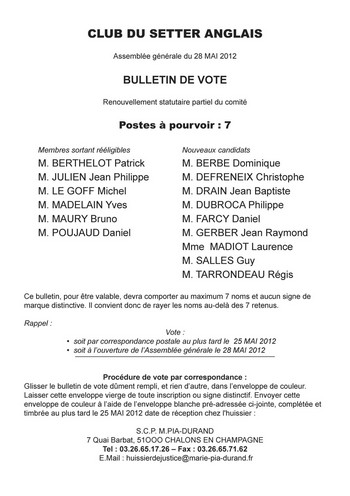 1 Bulletin de Vote 2012